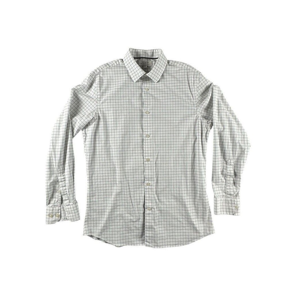 Banana Republic Shirt Mens M Charcoal Grid Check Athletic Fit Wrinkle Resistant